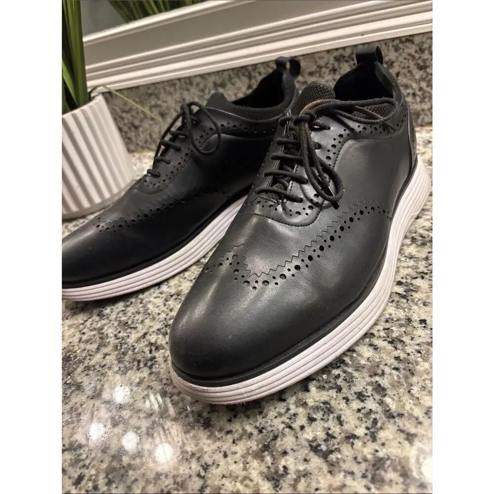 Bruno Marc Men's Black Wingtip Derby with White Sole